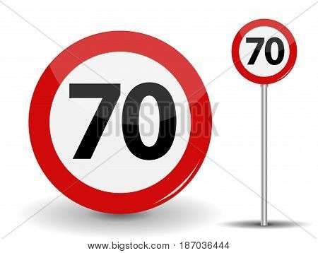 Round Red Road Sign Speed limit 70 kilometers per hour. Vector Illustration. EPS10
