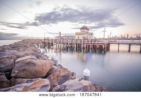 St.Kilda is a remarkable place with the iconic landmark of St.Kilda pier the old heritage buildings in Melbourne, Victoria state of Australia.