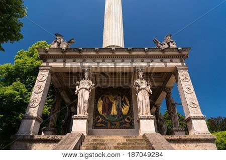 Munich, Germany - June 7, 2016: Monument and golden Angel of Peace in the center of the capital of Bavaria. Munich, Germany.