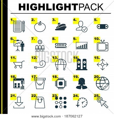 Set Of 25 Universal Editable Icons. Can Be Used For Web, Mobile And App Design. Includes Elements Such As Radish, Radio Set, Pail And More.