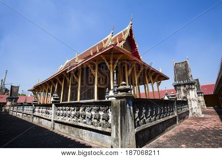 Wat Guti BangkemTemple in Thailand. Khao yoi phetchaburi Thailand.Teak wood church