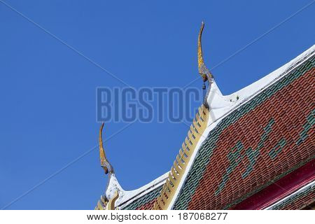 Roof of a Buddhist temple.Wat Guti Bangkem