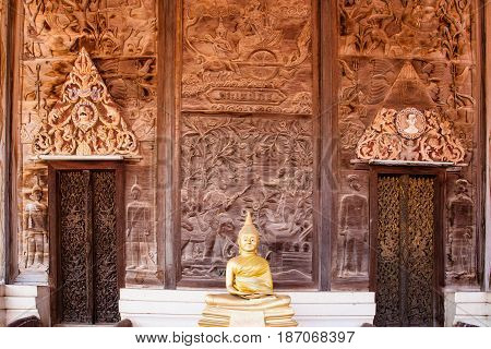 Wat Guti BangkemTemple in Thailand. Khao yoi phetchaburi Thailand.Teak wood church