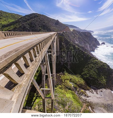 Perspective of the great height of the Bixby Bridge
