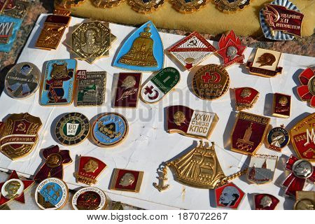 Tver Russia - may 07.2017. Trade badge of the times of the USSR