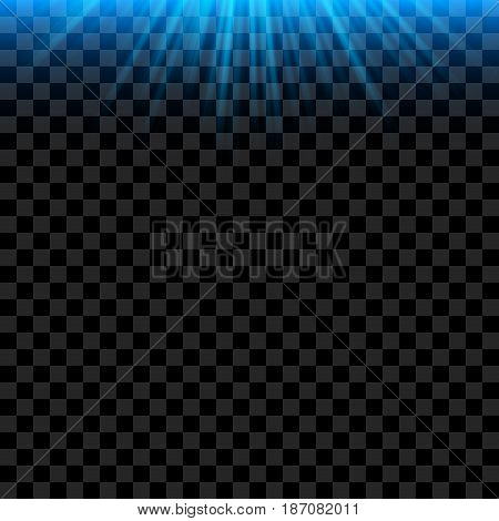 Blue bright Light Rays with realistic Glowing. Vector Ilumination abstract Effect