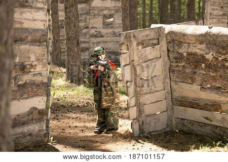 Gomel, Belarus - May 15, 2017: Children And Adults Play The Collective Game Lasertag In The Open Air