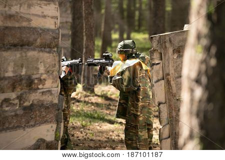 Gomel, Belarus - May 15, 2017: Children And Adults Play The Collective Game Lasertag In The Open Air