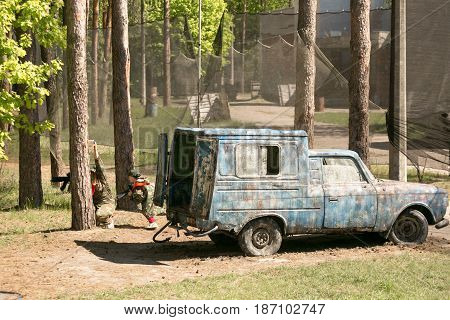 Gomel, Belarus - May 15, 2017: Children And Adults Play The Collective Game Lasertag In The Open Air
