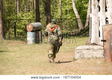 Gomel, Belarus - May 15, 2017: Children And Adults Play The Collective Game Lasertag In The Open Air