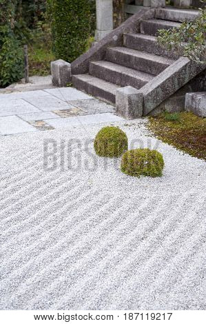 Ground Covered With Gravel In A Japanese Rock Garden Or Zen Garden