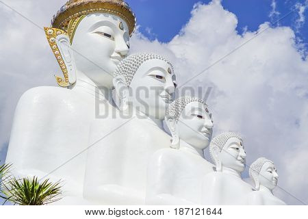 Five white Buddha statues Phasornkaew Templein PhetchabunThailand