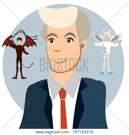 Men between the angel and demon. Vector illustration