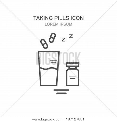 Glass of water and pills medical vector illustration. Icons in a linear style