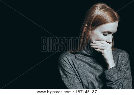 Bulimic Woman Covering Her Mouth
