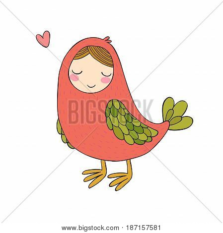 Girl Sirin. Mythological bird. Russian folklore. Isolated objects on white background. Vector illustration.