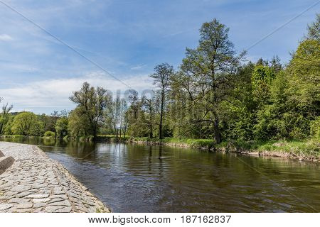 The Otava River is ideal for fly fishing. River Otava South Bohemia Czech republic.