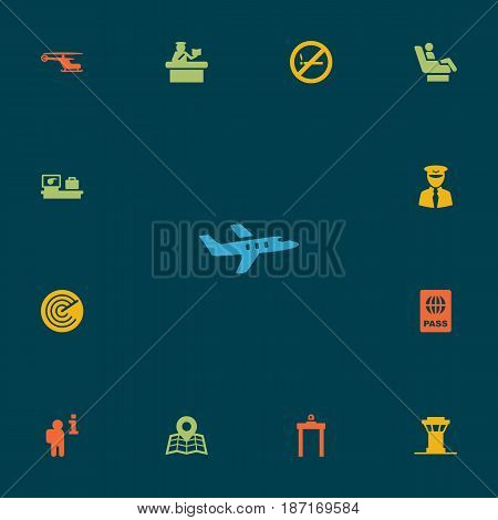 Set Of 13 Airplane Icons Set.Collection Of Location, Aircraft, Aviator And Other Elements.