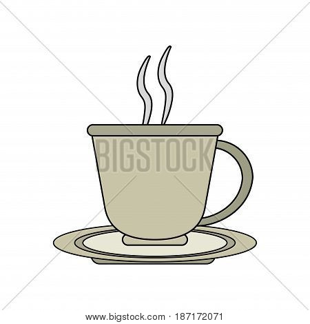 color image cartoon cup of coffee with steam on dish vector illustration