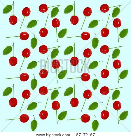 Painting cherry pattern on blue background stock vector illustration
