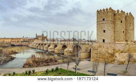 The Calahorra Tower (Spanish: Torre de la Calahorra) and Roman bridge Cordoba Spain