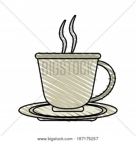 color crayon stripe cartoon cup of coffee with steam on dish vector illustration