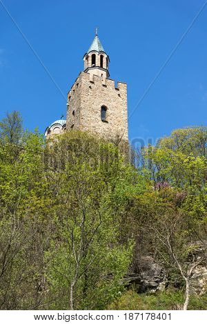 VELIKO TARNOVO, BULGARIA - 9 APRIL 2017: Ruins of The capital city of the Second Bulgarian Empire medieval stronghold Tsarevets, Veliko Tarnovo, Bulgaria