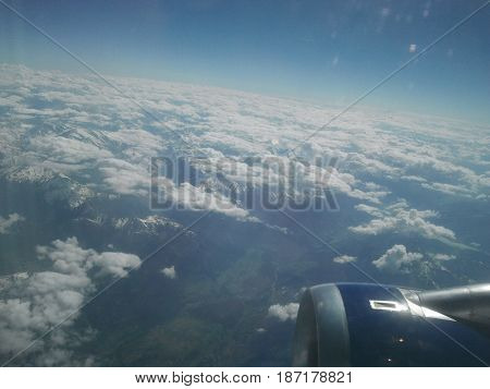 Beautiful Skyline from Plane Window on Hot Sunny Day