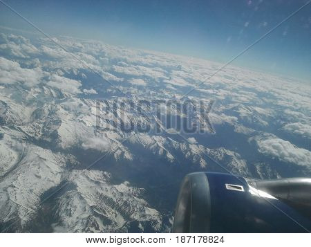 Beautiful Skyline from Plane Window on Hot Sunny Day