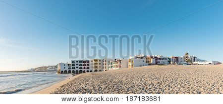 LANGEBAAN SOUTH AFRICA - APRIL 1 2017: Panorama of Club Mykonos Resort and harbor in Langebaan a town on the Atlantic Coast of the Western Cape Province