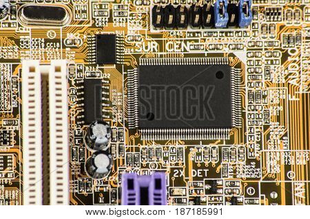 Integrated Semiconductor Microchip Microprocessor On Circuit Board Representative Of The High Tech I