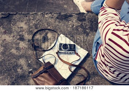 Woman traveler photographer holiday lifestyle trip