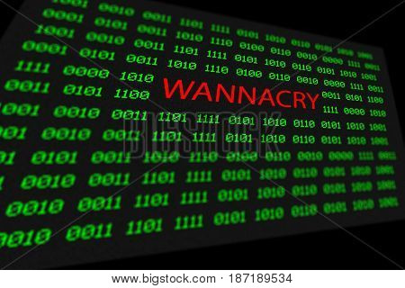 The wannacry and binary code concept on the desktop screen. the wannacry and ransomware concept background.