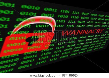 The wannacry and binary code concept on the desktop screen. the wannacry and ransomware concept background.