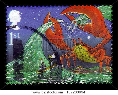 UNITED KINGDOM - CIRCA 2002: A stamp printed in Great Britain shows illustrations for the story 'The Crab that played with the Sea' by Rudyard Kipling, series authors - Rudyard Kipling, circa 2002