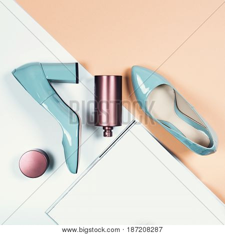 Shoes fashion. Stylish Trendy heels . Summer fashion Outfit, Luxury Party shoes. Minimal fashion concept.