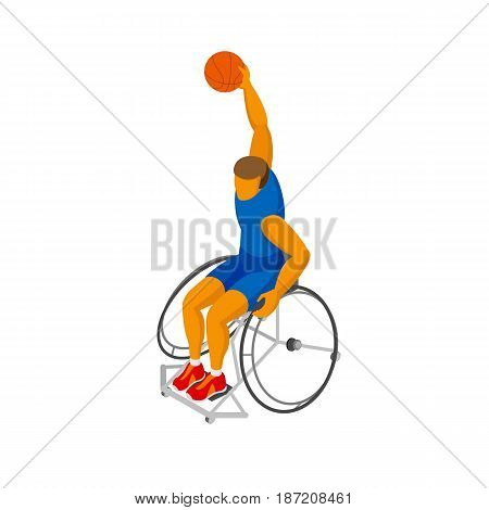 Physically disabled basketball player isolated on white background. Wheelchair basketball - sport infographics clip art. Isometric 3d vector athlete.