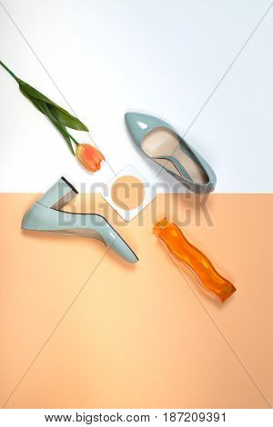 Shoes fashion. Stylish Trendy heels . Summer fashion Outfit, Luxury Party shoes. Minimal fashion concept.