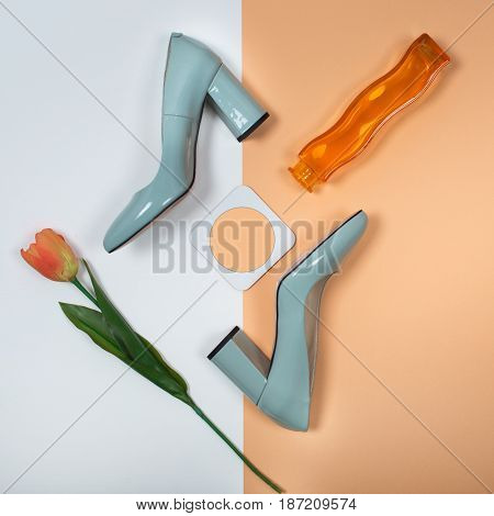 Shoes fashion. Stylish Trendy heels . Summer fashion Outfit, Luxury Party shoes. Minimal fashion concept.