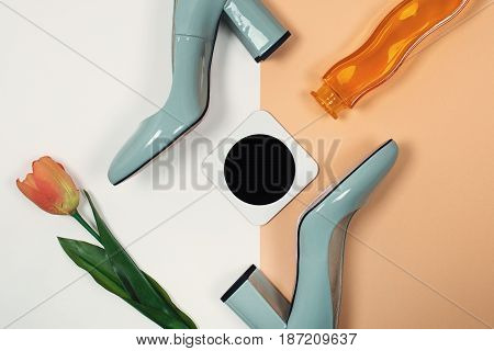 Shoes fashion. Stylish Trendy heels . Summer fashion Outfit, Luxury Party shoes. Minimal fashion concept.