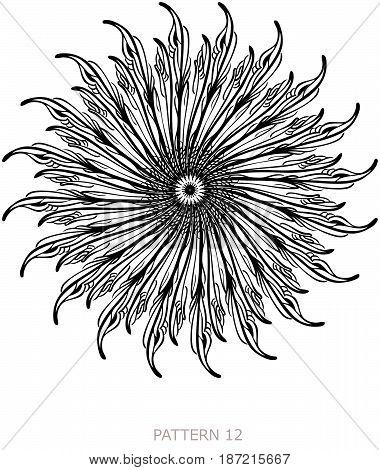 Ornamental pattern inspired from flower[sunflower]. Line art type.