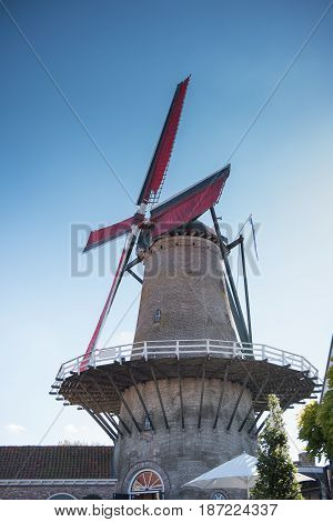 Windmill with red wings in Sluis Holland