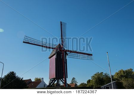 Historic windmill without covering in Sluis Holland