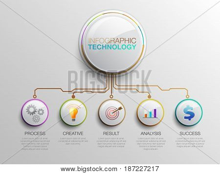 Business data infographic. Process chart Technology. Abstract elements of graph, diagram with 5 steps, options, parts or processes. Vector business template for presentation.