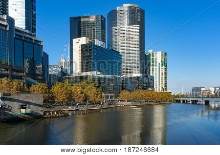 Melbourne Southbank Cityscape And Yarra River