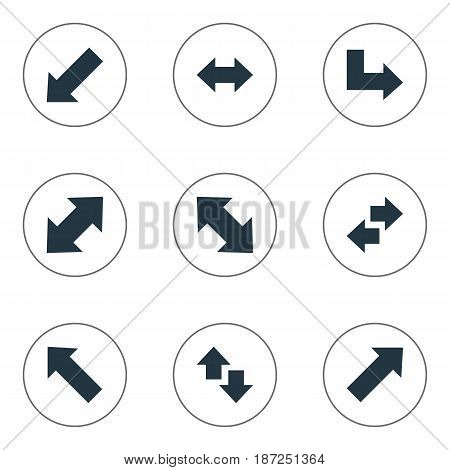 Vector Illustration Set Of Simple Indicator Icons. Elements Left-Down, Left-Right, Pointer And Other Synonyms Down Left Pointing, Down And Double.