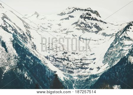 Snowy Mountains moody Landscape Travel aerial view serene scenery wild nature calm summer atmospheric scene
