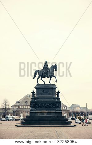 Equestrian Statue of King John of Saxony Konig Johann I. von Sachsen at Theaterplatz in Dresden, Germany.
