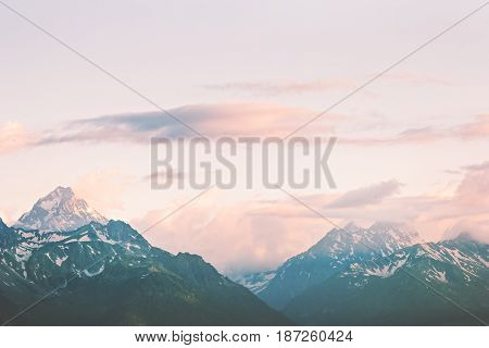 Sunset Mountains range peaks Landscape Summer Travel wild nature scenic aerial view Russia