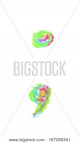 Hand drawn with the colorful chalks semicolon symbol isolated over the white background